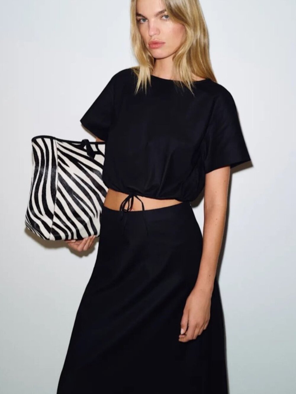 NEW Reformation Jordan Two Piece Short Sleeve Skirt Set Cotton Black | US 2 UK 6 - Picture 2 of 15